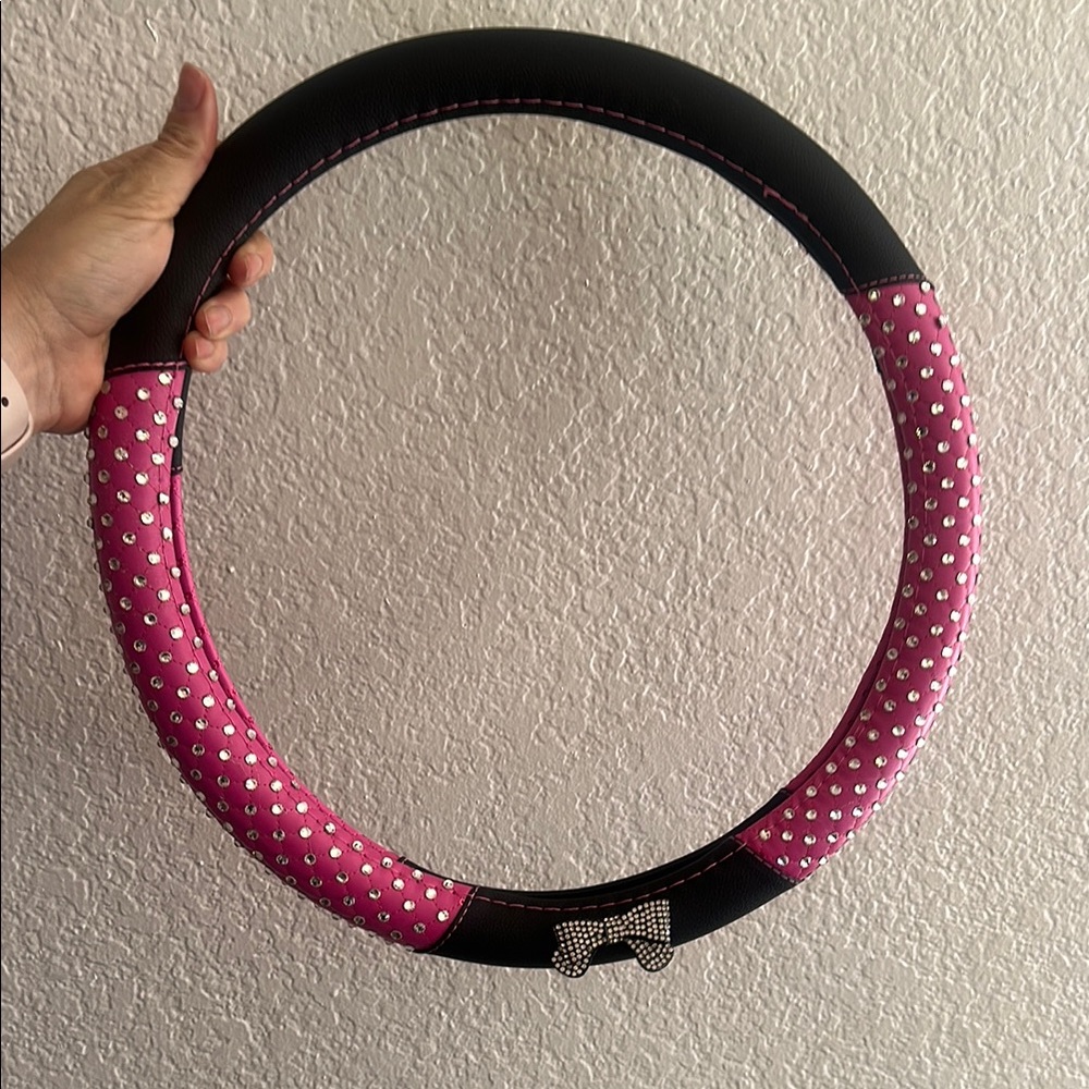 Pink and Black Rhinestone Steering Wheel Cover